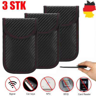 3STK Auto Schlüssel Keyless Go Schutz RFID Funk Blocker Tasche Etui Hülle Carbon