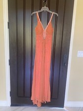 Sue Wong Silk Dress Hand Beaded Evening Gown Fancy Peach Orange Gold Sz 6 New F9