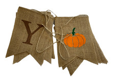 Happy Fall w/ Pumpkin Hanging Banner - 7" High Letters x 52" Wide - Burlap