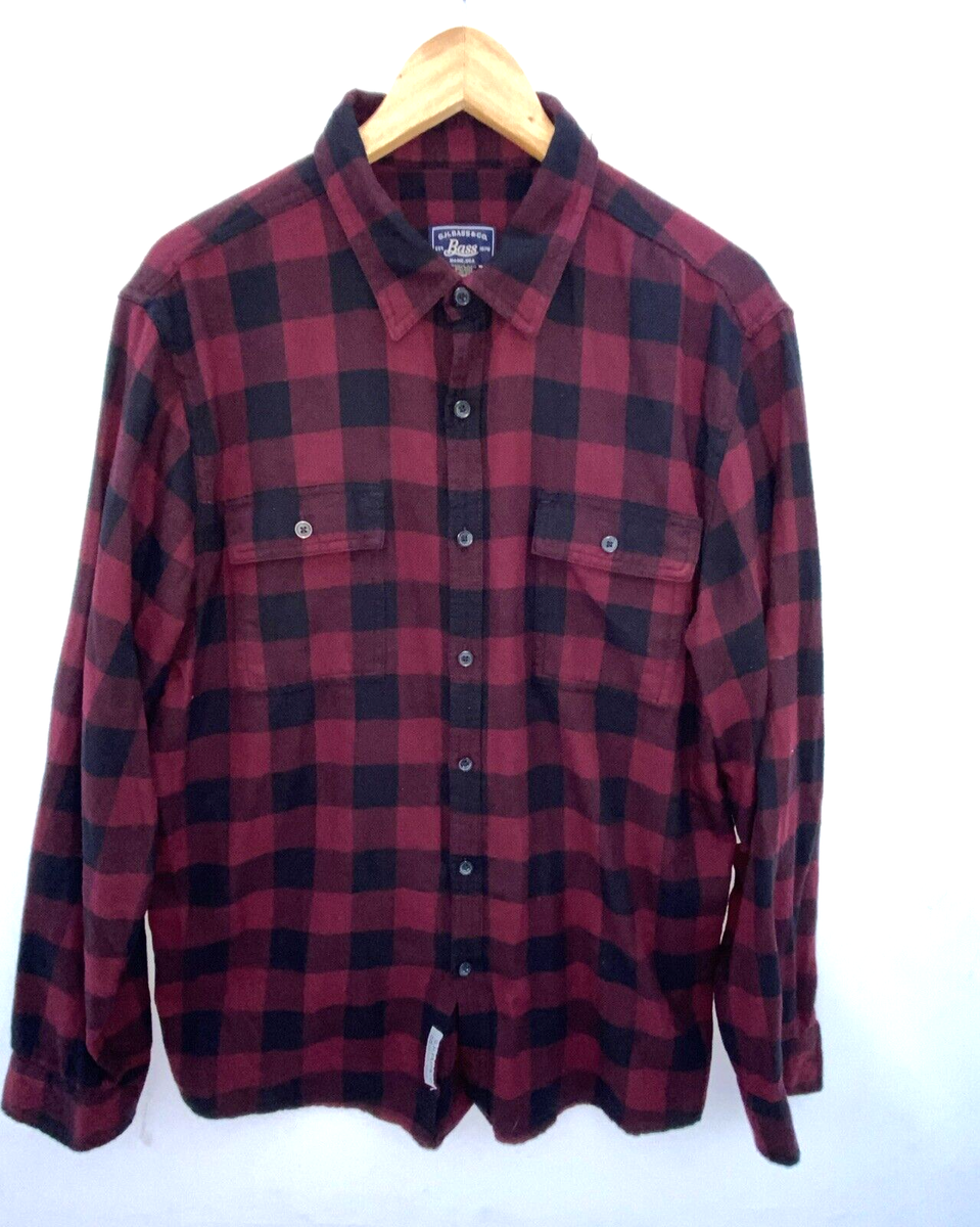 GH BASS Co Red Black Plaid Button up Flannel Shirt Size L
