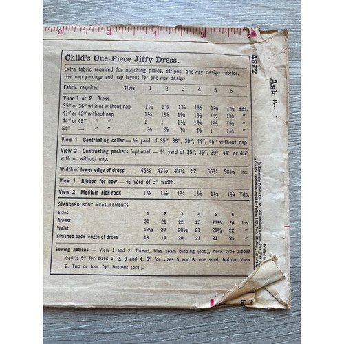 Abito TAGLIO modello cucito semplicità 4872 JIFFY bambina taglia 2 - Foto 3 di 3