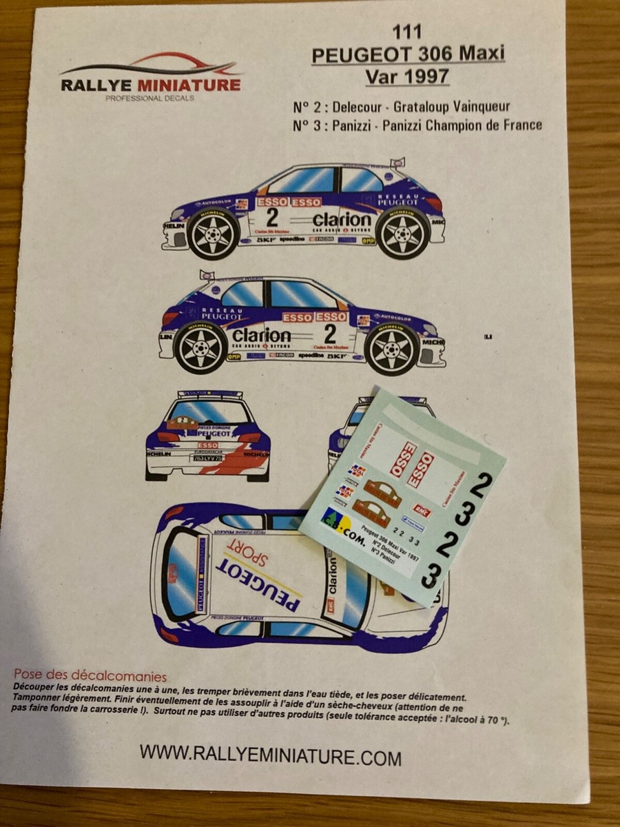 Décalcomanies 1/43 Peugeot 306 Maxi Manzagol Rallye Du Var 1997 - Réf. 0110, Neuves