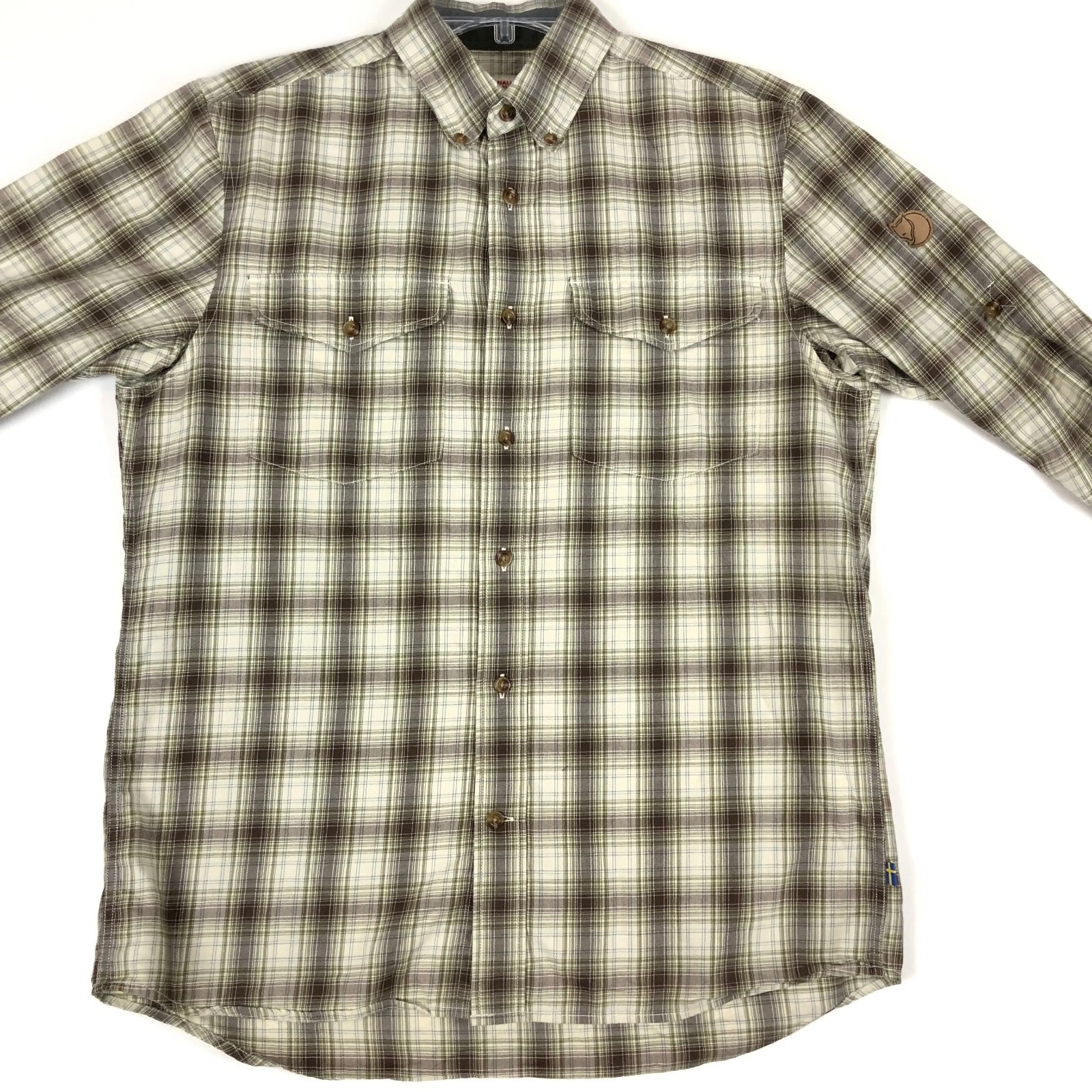 fjallraven sarek wool cotton silk flannel button down trekking plaid shirt