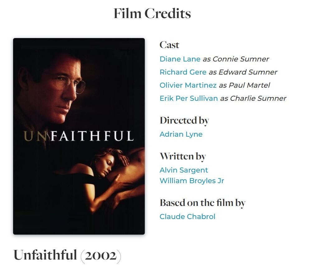 Unfaithful Movie Cast Profile For Unfaithful