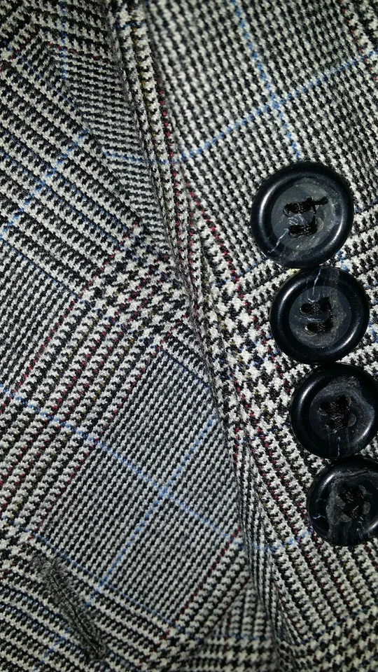 40S H. FREEMAN Gris Azul Glen Check Tweed Lana Chaleco Abrigo Deportivo Blazer Chaqueta Foto 2 de 4