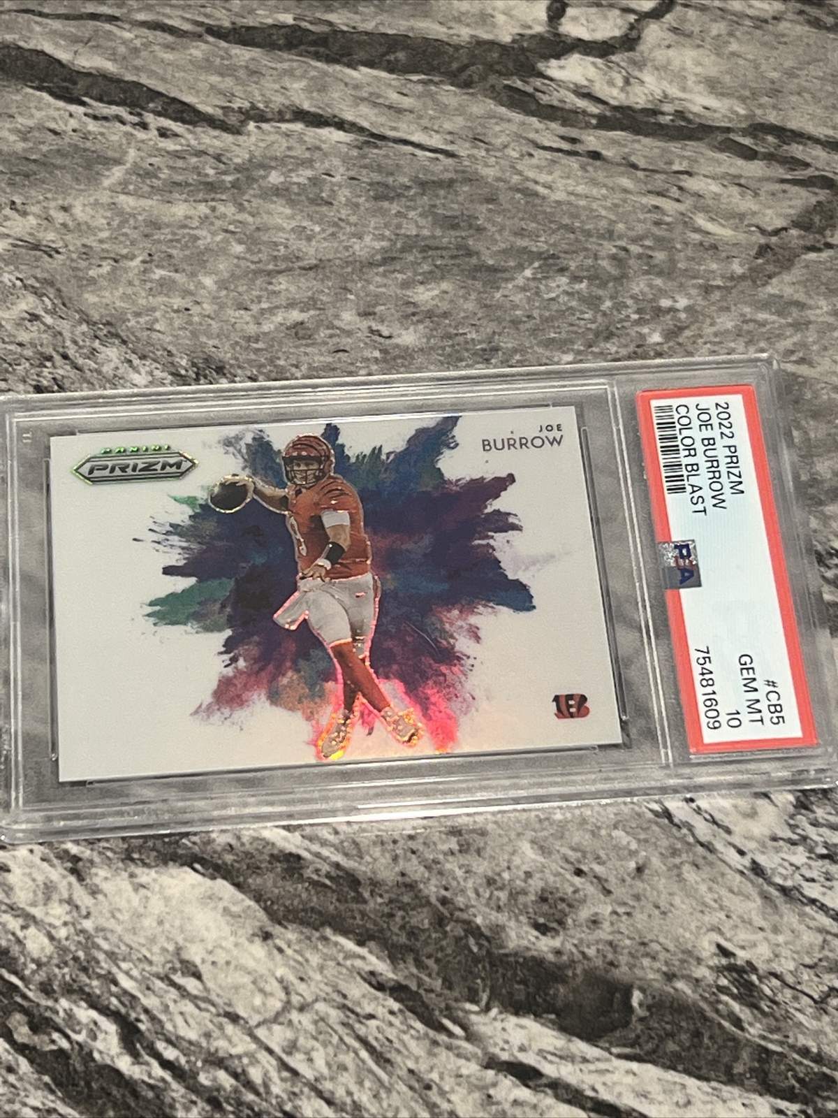 2022 Prizm Joe Burrow Color Blast Prizm PSA 10