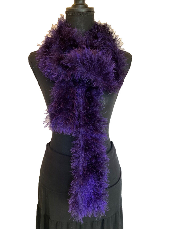 Ob.D. Handmade, Hand Knit Faux Fur Dress Scarf, Purple