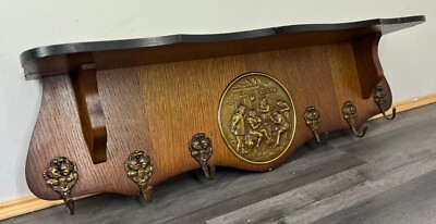 Französische antike Garderobe 6 Haken Wandregal geschnitzt Holz Kleiderbügel LOT 2276