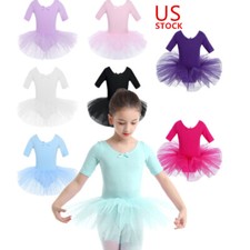 US Gymnastics Leotard Dress Kid Girls Ballet Dancewear Ballerina Perform Costume