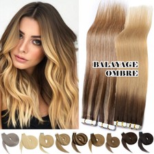 THICK Tape In Russian Remy Human Hair Extensions Full Head 60PCS Ombre Skin Weft