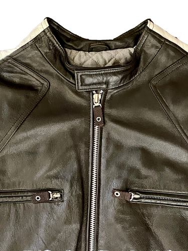 Y2K Dk Brown Leather WILSONS M. Julian Motorcycle Cafe Racer Moto Biker Jacket M - Picture 2 of 12