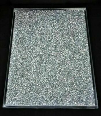 ZERKLEINERTES DIAMANT HACKBRETT KRISTALLGEFÜLLT SILBER 30x40cm UK