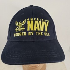 America's Navy Hat Forged by the Sea Cap Vtg Blue Strap Back USA Made