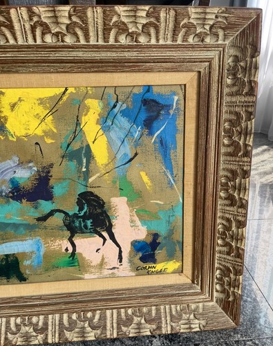 Antique Mid Century Abstract with Horses Oil on Canvas signed Gordon Knight - Picture 5 of 17