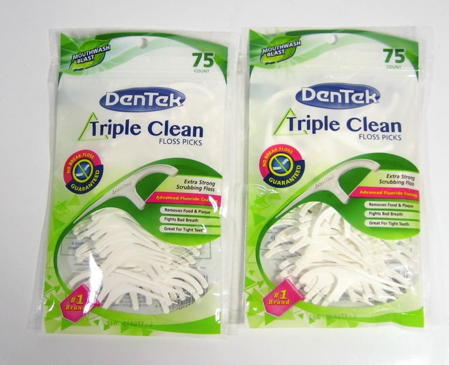 2 bags DenTek TRIPLE CLEAN 75 Floss Picks = 150 MOUTHWASH BLAST flossers NIP