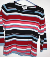 Style & Company Multicolor Stripes Square Neck Long Sleeve Knit Top Sz M