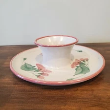 Hand Thrown Chip & Dip Bowl Server Platter Studio Art Pottery Signed Floral