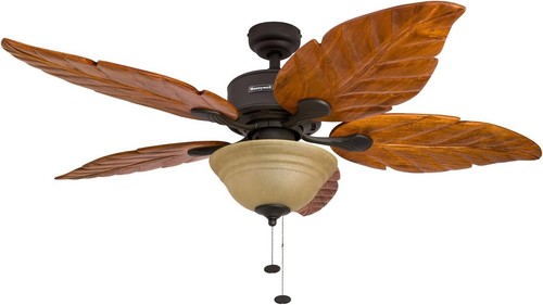 Tropical 52-Inch Ceiling Fan with Hand-Carved Blades & LED Lighting for Any Room - Picture 3 of 11