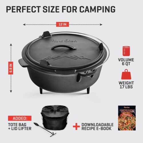 Pre-Seasoned 6Qt Dutch Oven - Versatile Cast Iron Cooking for Camping Adventures - Picture 4 of 10