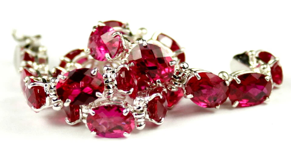 Created Ruby , 925 Sterling Silver Bracelet, SB002-Handmade - Image 3 of 4