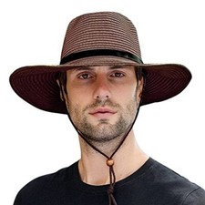 Straw Cowboy Hat for Men Women Beach Sun Hat Wide Brim Panama One Size Coffee