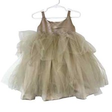 US Angels 18M 18 Mos Flower Girl Satin Tulle Dress in Champagne Beige Wedding