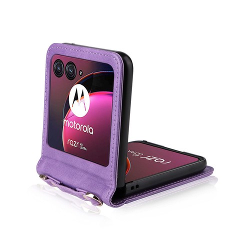 Estuche tipo billetera de cuero de lujo con correa para el hombro para Motorola Razr/Razr+ 2025 - Imagen 28 de 58