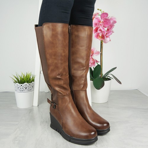 Stivali zeppa scarpe donna elasticizzati plateau zip comodi biker rider foderati donna tg - Foto 19 di 25