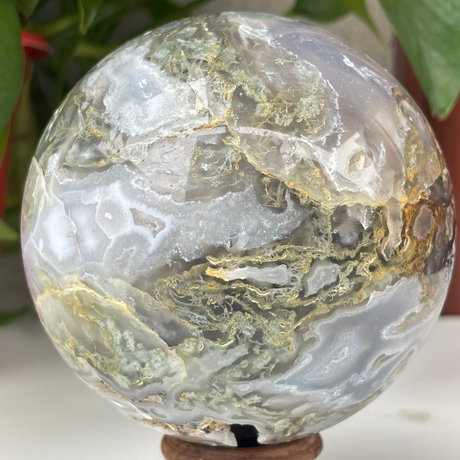 853g Natural Black Agate Ball Quartz Crysta Energy Sphere Reiki healing