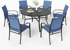 7Pcs Outdoor Furniture Set Patio Dining Set Chairs & Round Table w/Umbrelle Hole