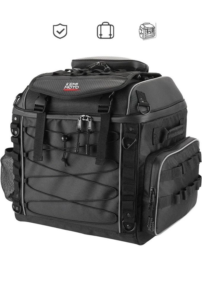 KEMIMOTO Motocicleta Sissy Bar Bolsa Equipaje de Viaje Casco Bolsa Trasera 40L para Softail Foto 2 de 4