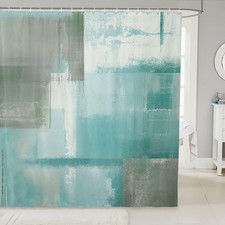 Abstract Teal and Gray Shower Curtain Modern Art Painting Bathroom Shower Cur...