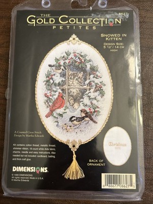 Vtg Dimensions Gold Collection Petites Snowed in Kitten Ornament CrossStitch Kit