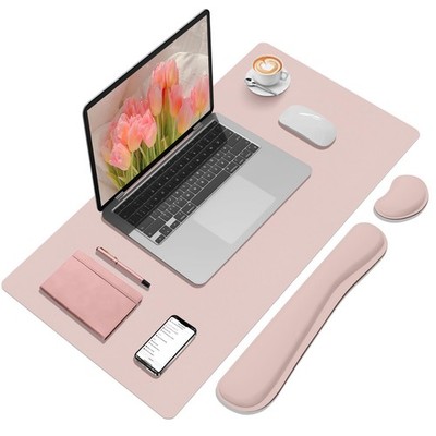 Pink Mouse Pad Keyboard Wrist Rest Set 31.5x15.7 Inch Ergonomic Desk Mat Office