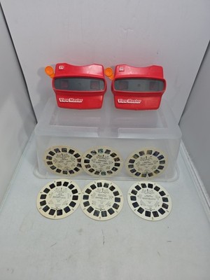 Vintage View-Master 3D Viewer Lot of 2 With 6 Disney Sesame Street Reels (D2)