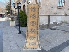Vintage Oushak Runner 2.6x10.8 ft Mustard Yel...