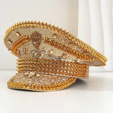 Women Men Cosplay Punk Rivets Hat Captain Hat Performance Rhinestone Decor Hat