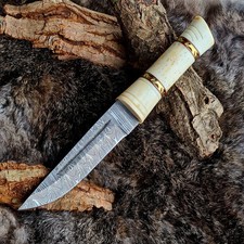 Sax- Mittelalter-Wikingermesser-Damaststahl-Handgeschmiedet-Griff aus Bein-(1541