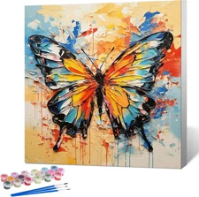 Framed Paint by Numbers Kit for Adults Beginner & Kids Ages 8-12, Butterfly Pain
