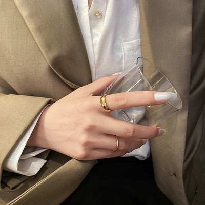 Dünner Bandring TI Stahl 18K vergoldet mit Strass für Damen und Herren