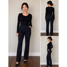 Ann Taylor Navy Blue Polka Dot Wool Blend Ankle Dress Pants Size 0 Trousers