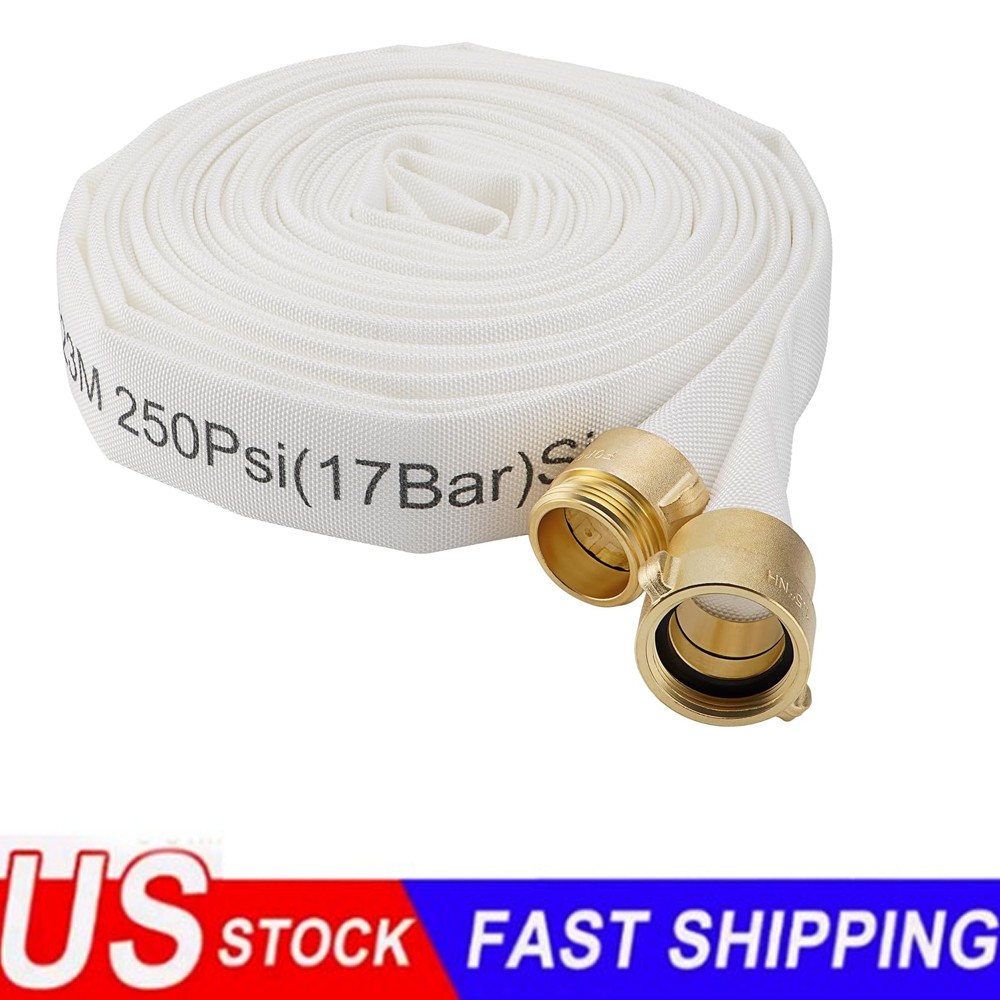 Fire Hose,1-1/2" ID X 75 FT 450 PSI Burst Pressure Fire Hose NST/NH Brass Couple