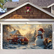 ChloropLastid Christmas Garage Door Decorations Background Snowman 13x6FT, f1