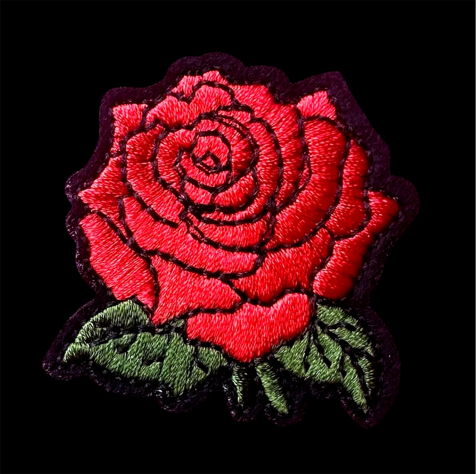 Red Rose Embroidered Iron-On patch 2 x 2 inch - Image 2 of 3