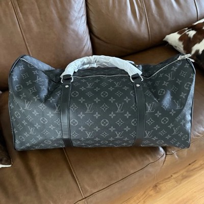 Louis Vuitton Monogram Duffle Bag Zip Closure Top Handles Black/Gray