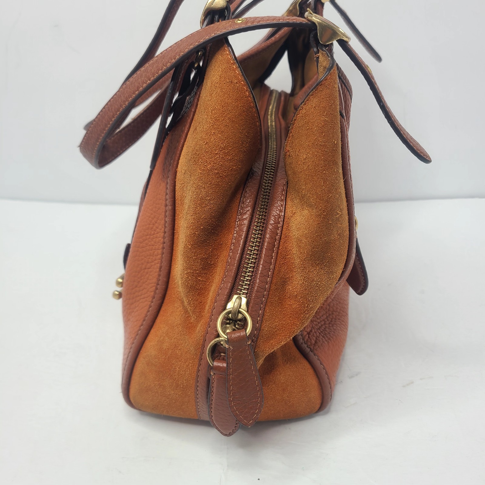 Coach Lori Canyon Mixed Pebbled Leather And Suede Shoulder Bag Purse Rust Orange image 3