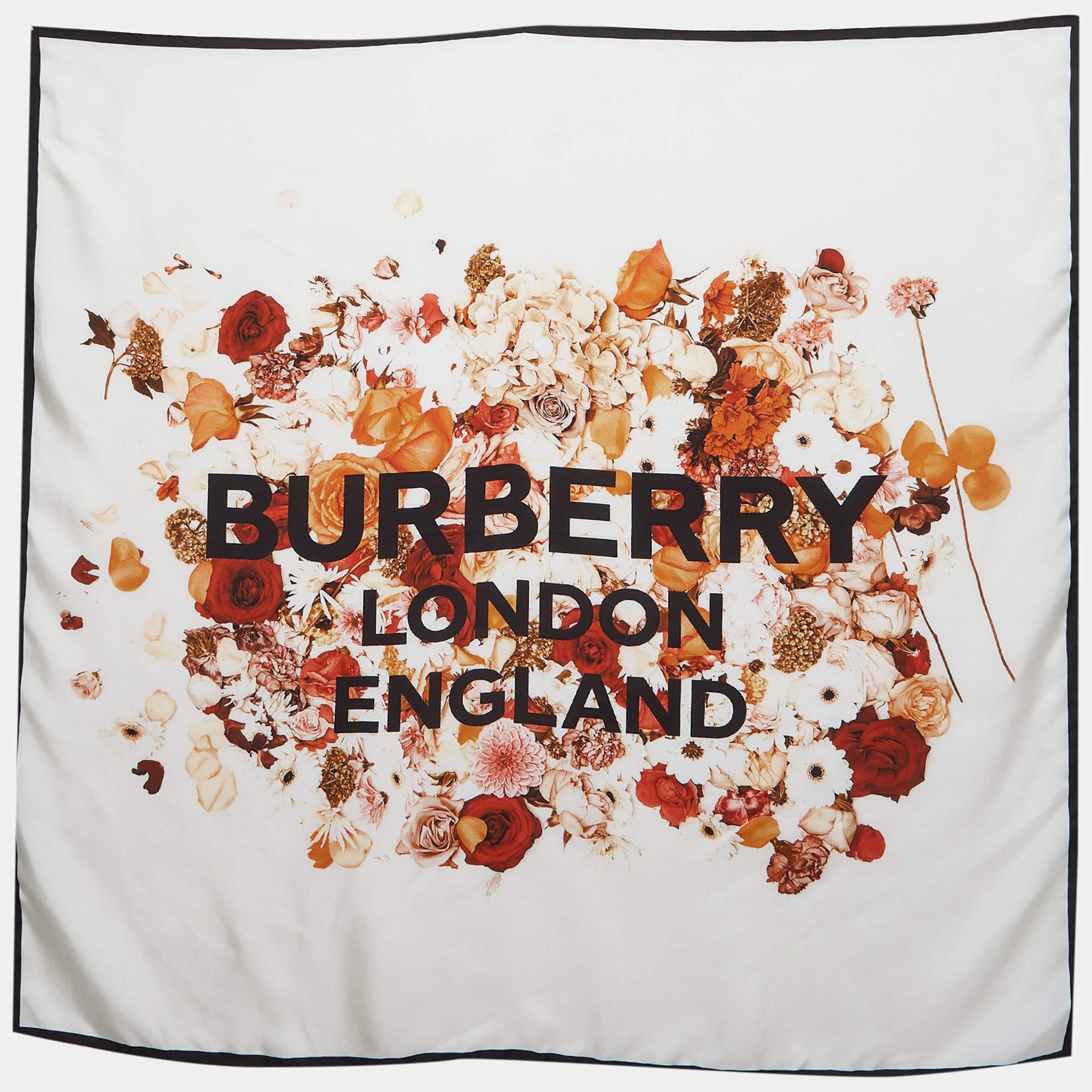 Burberry White Floral Print Silk Scarf