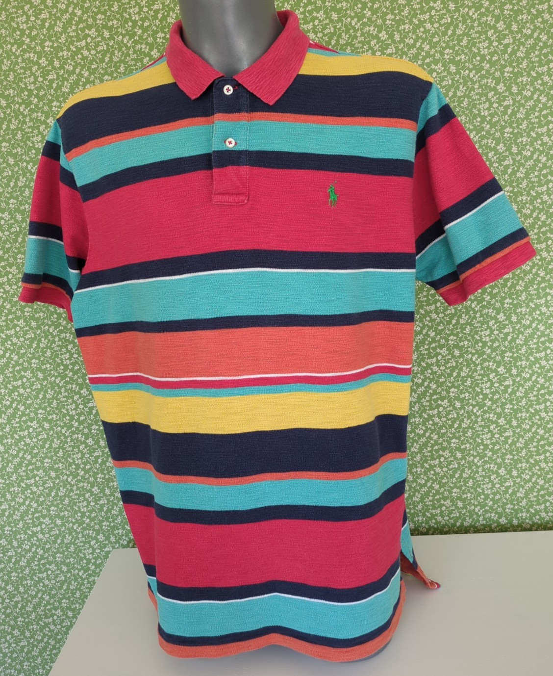 Vintage Ralph Lauren Multi Stripe Polo Shirt XL Lightweight Texture Pique Cotton