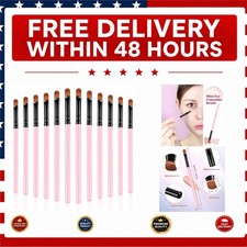 12 Pc Small Concealer Makeup Brushes Flat Synthetic Fiber Pink