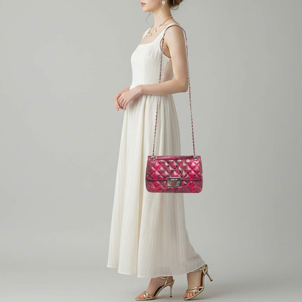 Michael Kors Tribeca PinkBlack Python Embossed Le… - image 2